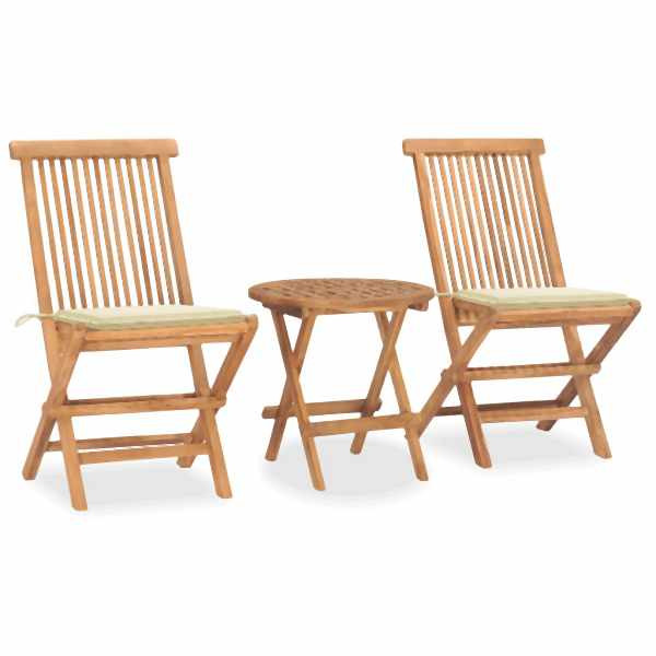 vidaXL 3-tlg. Garten-Essgruppe mit Kissen Klappbar Massivholz Teak, 3063173