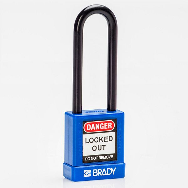 Brady Vorhängeschlösser, Aluminiumgehäuse mit Nylonschutz, lichte Bügelhöhe 75 mm, blau, VE: 6 Stück, 307971