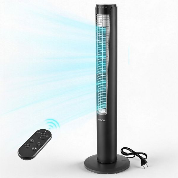 VEVOR 60W Turmventilator, 107cm, 3 Geschwindigkeiten, 4 Modi, 12 Std. Timer, 70° oszillierend, mit Fernbedienung, Schwarz, PTTS42INCHYKQIN8R001V2