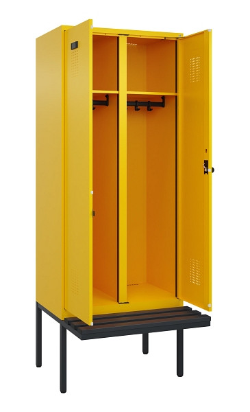 C+P Schwarz-Weiß-Spind Evolo PLUS, Bank, 2 Abteile, 2120x800x815mm, 1023/1023, Drehriegel, Material Sitzfläche Kunststoff, 0490427-22 S10076