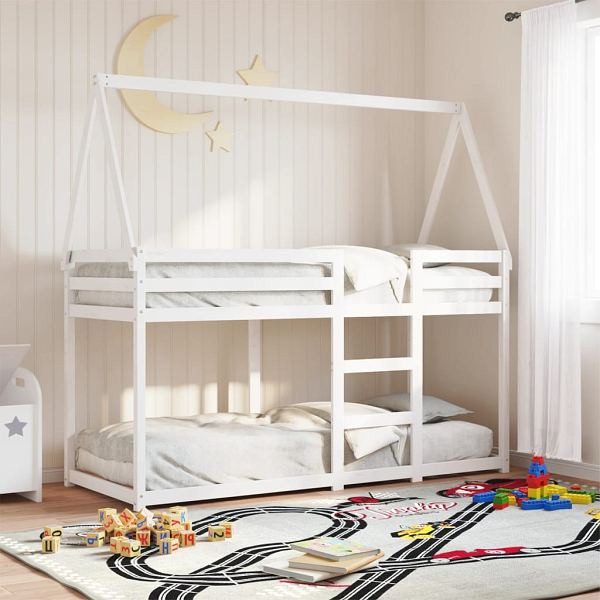 vidaXL Etagenbett mit Dach Weiß 75x190 cm Massivholz Kiefer, 3282090