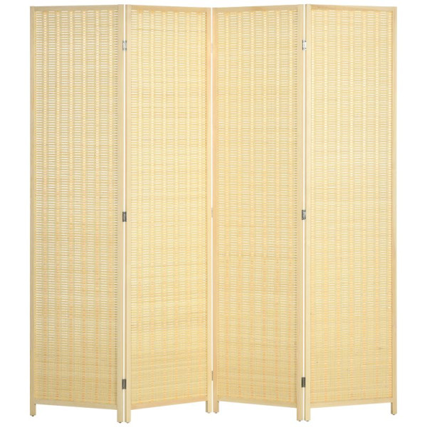 HOMCOM 4-teiliger Raumteiler, 180 x 180 cm, Faltbarer Sichtschutz aus Bambus und Baumwolle für Wohnzimmer, 830-700V00ND