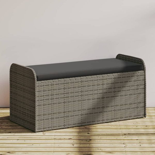 vidaXL Sitzbank mit Stauraum & Kissen Grau 115x51x52 cm Poly Rattan, 365728