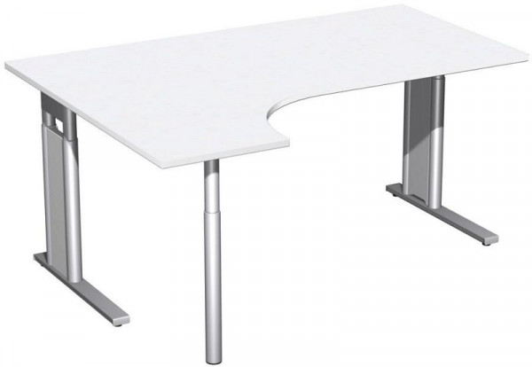 geramöbel PC-Schreibtisch links höhenverstellbar, C Fuß Blende optional, 1600x1200x680-820, Weiß/Silber, N-647308-WS