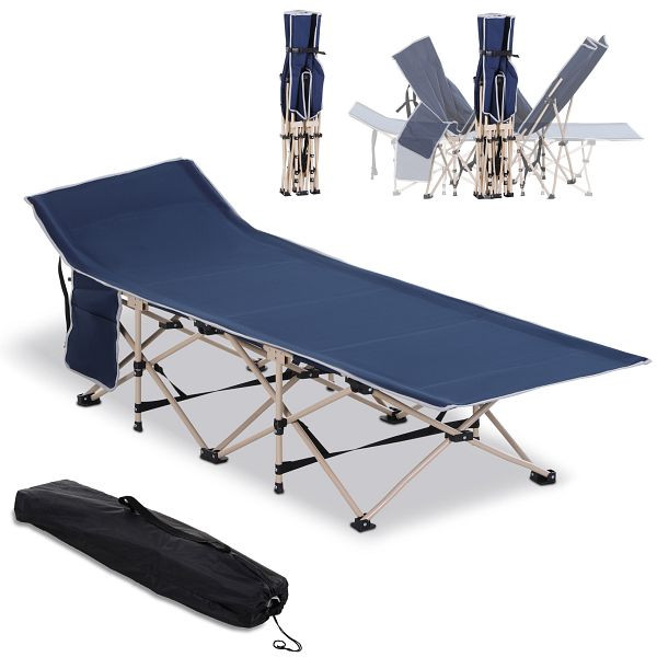 Outsunny Feldbett, Camping-Bett, klappbar, wetterbeständig, ink. Tragetasche, 190 cm x 68 cm x 52 cm, Blau, A20-116BU