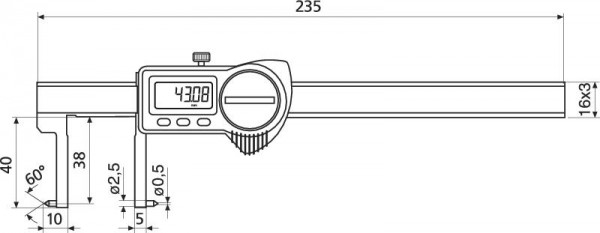 HELIOS PREISSER Digitaler Taschenmessschieber, IP 67, außen gewinkelte Messspitzen, 20,5 - 150 mm, 1326906