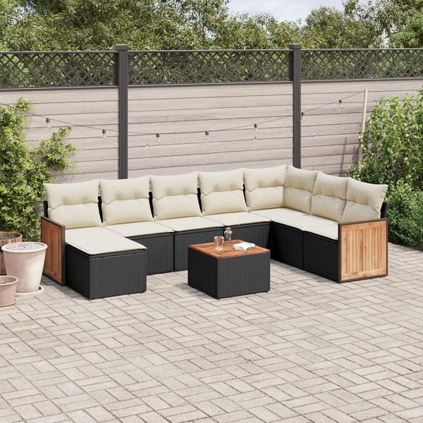 vidaXL 9-teilig Garten-Sofagarnitur mit Kissen Schwarz Poly Rattan, 3227932