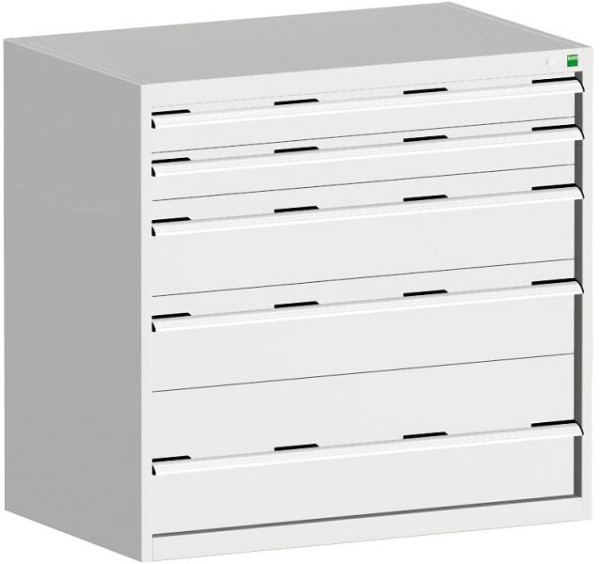 bott cubio Schubladenschrank bestückt mit 5 Schwerlastschubladen BxTxH: 1050 x 750 x 1000 mm, RAL 7035, 40029018.16V