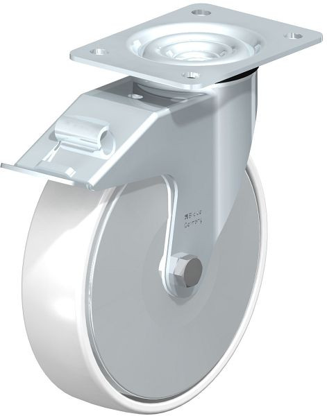 Blickle LE-PO 200G-FI-FA Stahlblech-Lenkrolle mit Anschraubplatte & Feststeller, Polyamid, Weiß, 677641