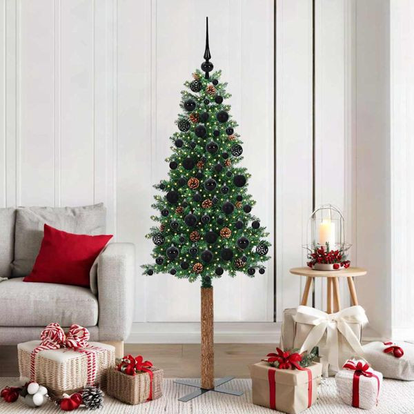 vidaXL Schlanker Weihnachtsbaum mit 300 LEDs mit Ständer Grün 180 cm, 3394865