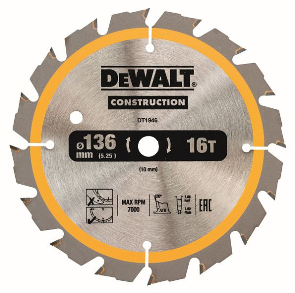 DeWalt Bau-Kreissägeblatt Akku 136/10mm 16WZ, DT1946-QZ