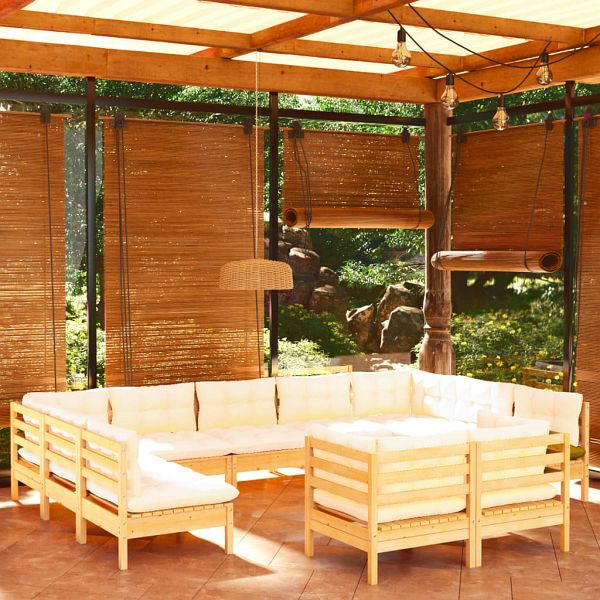 vidaXL 11-teilig Garten-Lounge-Set mit Creme Kissen Massivholz Kiefer, 3097259