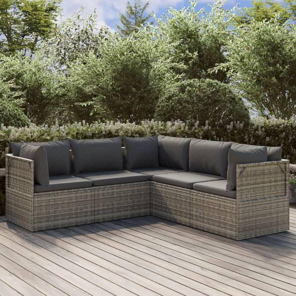 vidaXL 5-teilig Garten-Lounge-Set mit Kissen Grau Poly Rattan, 3157397