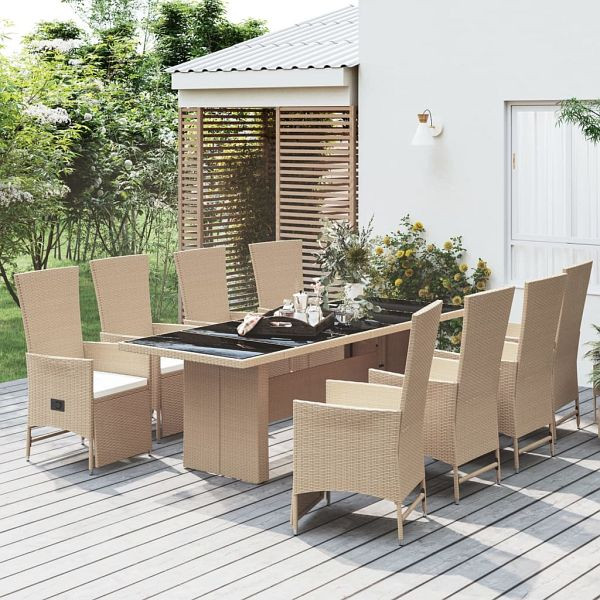 vidaXL 9-teilig Garten-Essgruppe mit Kissen Beige Poly Rattan, 3157580