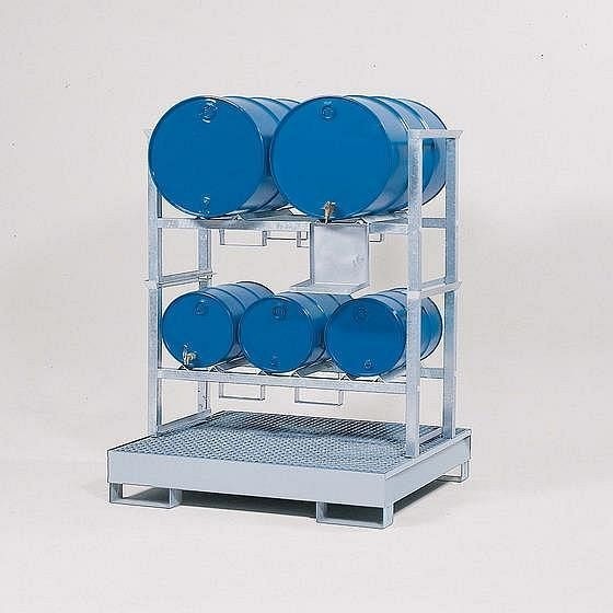 asecos Fassregal mit Auffangwanne aus Stahl, 3x60 Liter und 2x200 Liter, mit Gitterrost, 1079-2692