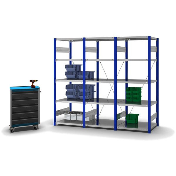 hofe Grundregal, zerlegt, 5 Böden 2000 x 600 x 750 mm, verzinkt Stützprofile - enzianblau/RAL 5010, HEG206007XL