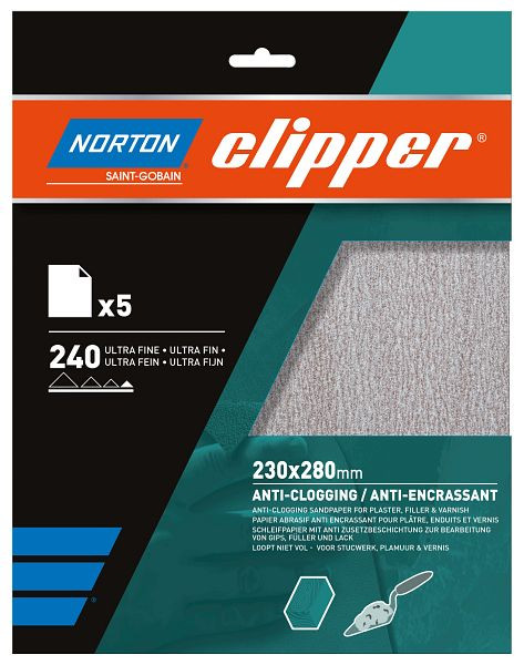 Norton Clipper Schleifbögen Anti-Clog 230x280 mm K240, VE: 5 Stück, 66261118242