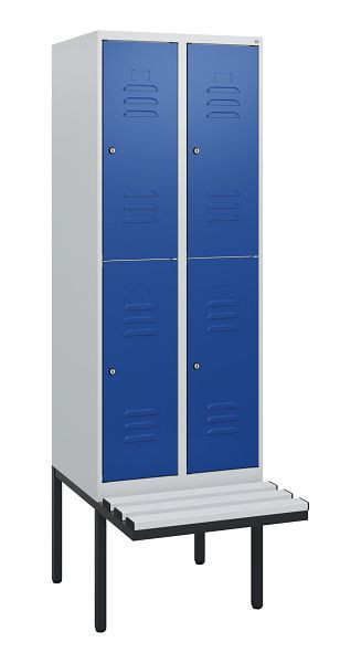 C+P Doppelstöckiger Spind Classic PLUS, 2 Abteile, 1950x600x815mm, 7035/5010, Zylinderschlösser, schwebende Sitzfläche, 0803405-20 S10078