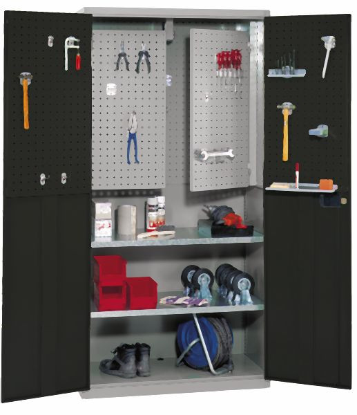 KLW Stahllochplattenschrank 2000x1000x490mm mit abschließbaren Flügeltüren, 2 verstellbaren Fachböden (80 kg Tragkraft), 05/3069