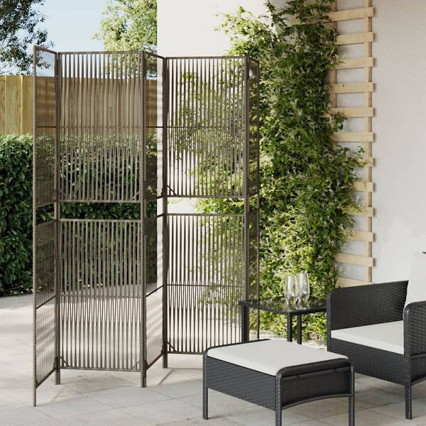 vidaXL Paravent 5-teilig Grau Poly Rattan, Material: Poly Rattan (PE-Rattan), pulverbeschichteter Stahl, 365382