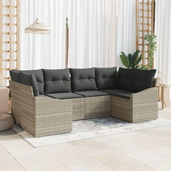 vidaXL 6-teiliges Garten Sofa Set mit Kissen Hellgrau Poly Rattan, 3355531