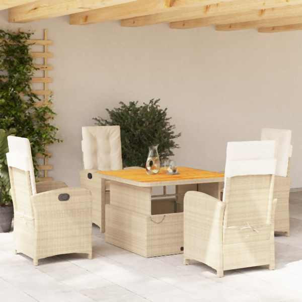 vidaXL 5-tlg. Garten-Essgruppe mit Kissen Beige Poly Rattan, UV-beständig, 3277353