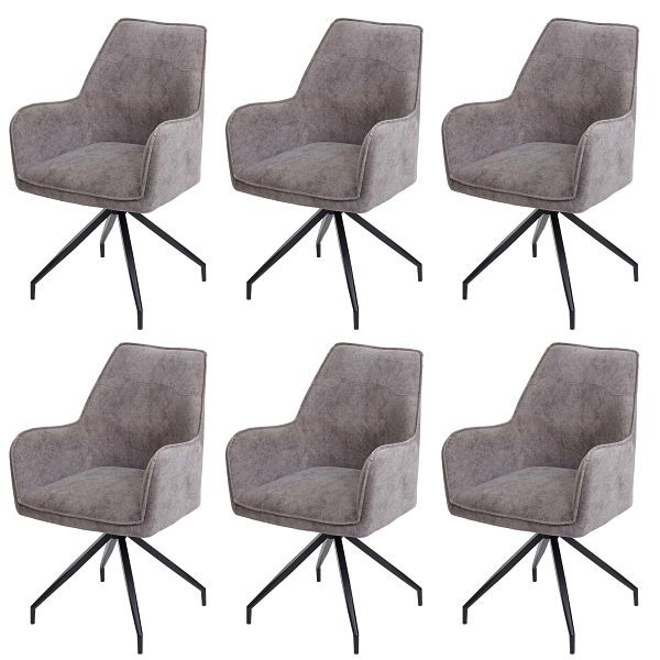 Mendler 6er-Set Esszimmerstuhl HWC-K15, Küchenstuhl Polsterstuhl Stuhl mit Armlehne, Stoff/Textil Metall, dunkelgrau, 6x89338