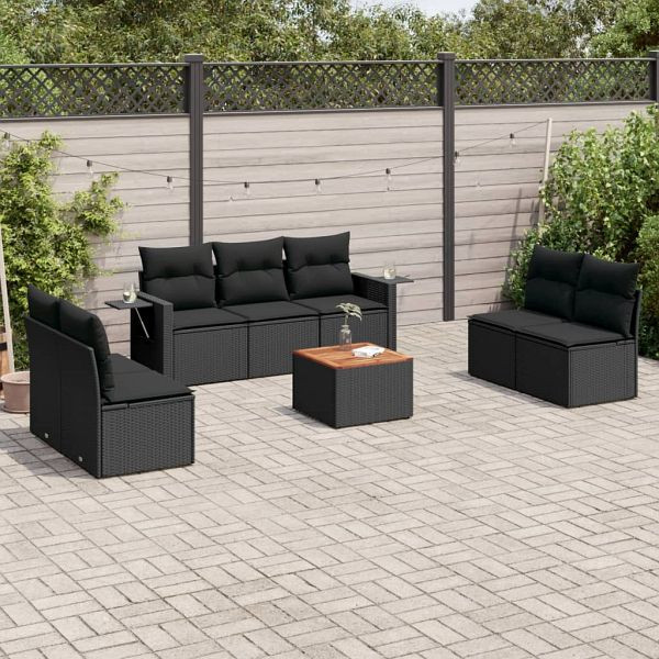 vidaXL 8-tlg. Garten-Sofagarnitur mit Kissen Schwarz Poly Rattan, 3224515