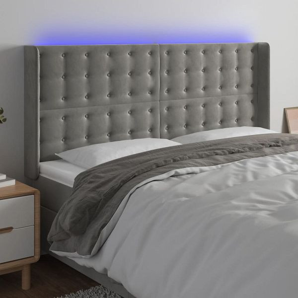 vidaXL LED Kopfteil Hellgrau 203x16x118/128 cm Samt, 3124548