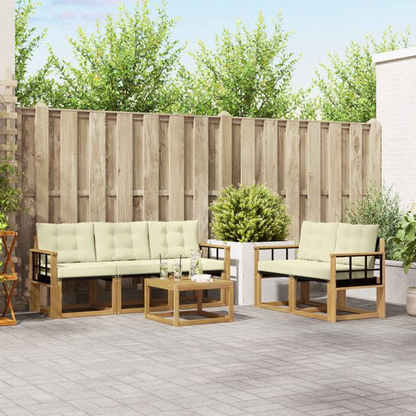 vidaXL Outdoor-Sofagarnitur mit Kissen 6-teilig Weiß und Creme, 3389216