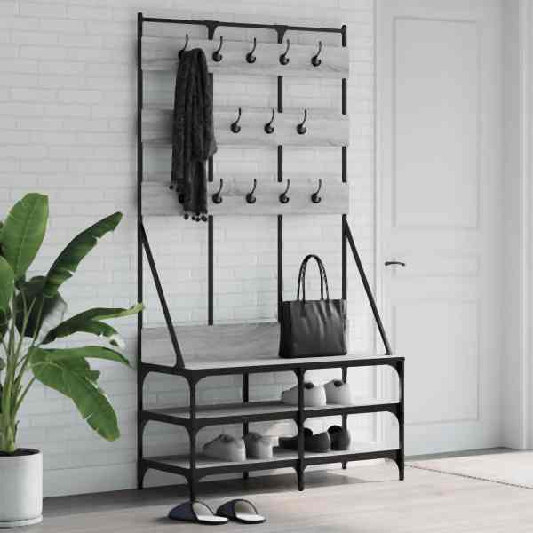 vidaXL Kleiderständer mit Schuhablage Grau Sonoma 100x40x184 cm, 837860