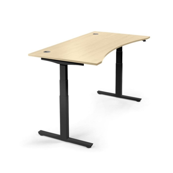 Deskin Sitz-/ Stehschreibtisch Cockpit MULTI M, Ahorndekor, B 2000 x T 900/800/900 x H 650 - 1250 mm, T-Fuß-Stahlgestell in Schwarz, 295154