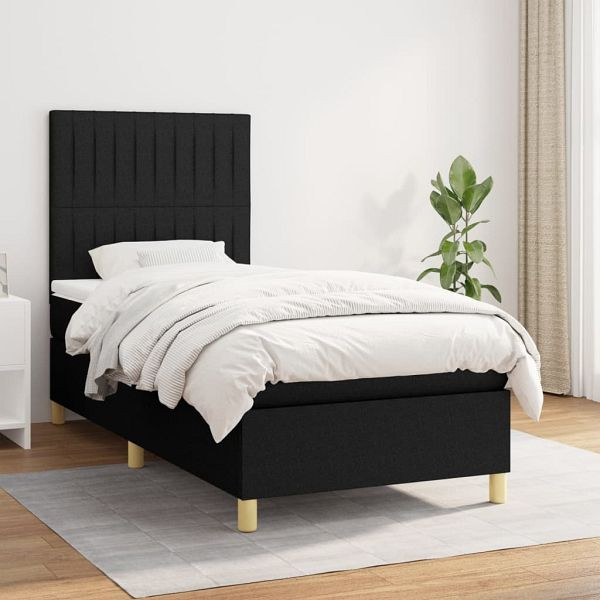 vidaXL Boxspringbett mit Matratze Schwarz 80x200 cm Stoff, 3142451