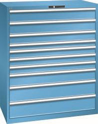 LISTA Schubladenschrank 64x36E (BxTxH) 1193x725x1450mm KEY Lock, Lichtblau, 10 Schubladen, Fronthöhen: 75-200mm, 78.838.010