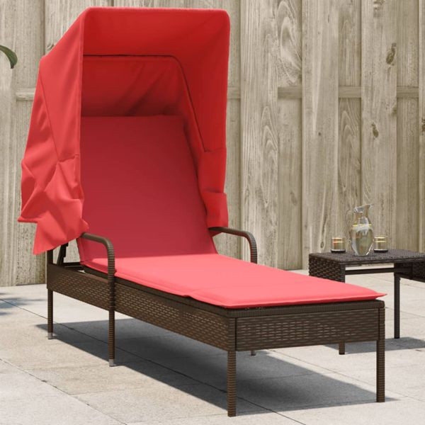 vidaXL Sonnenliege mit Sonnendach Braun Polyrattan, 368194