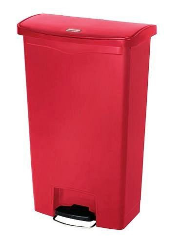 DENIOS Wertstoffsammler aus Polyethylen (PE), Fußpedal an Breitseite, 68 Liter, rot, 242407
