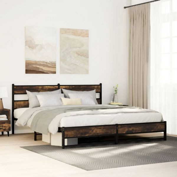 vidaXL Metallbett ohne Matratze Räuchereiche 193x203 cm, 3308488