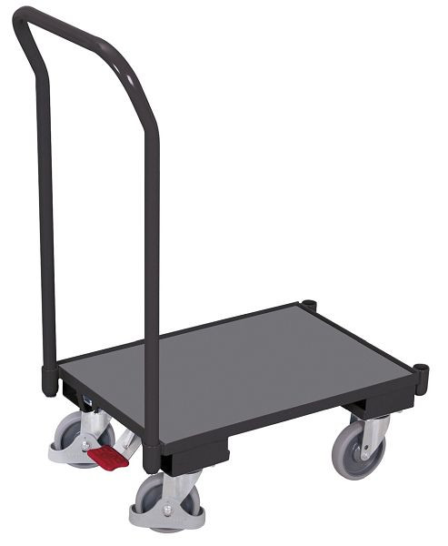 VARIOfit Euro-System-Roller mit Boden (10 mm Rand) und Schiebebügel, Ladefläche: 605 x 410 mm, RAL 7016 anthrazitgrau, Ladehöhe: 225 mm, sw-410.071/AG