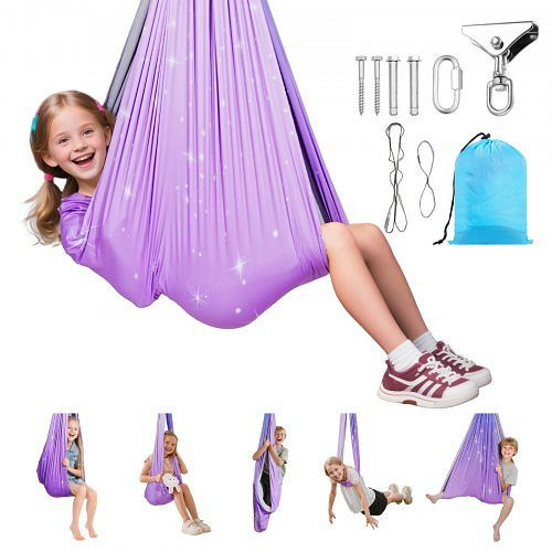 VEVOR Aerial Yoga Hängematte Set, doppellagig, 360°-Drehaufhängung, O-Sling, 136 kg Tragfähigkeit, Rosa+Blau, GGDC1515MJBL0SKMY001V0