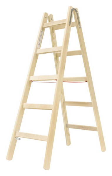 HYMER Holz-Sprossenstehleiter, beidseitig begehbar, 2x5 Sprossen, Länge 1,52 m, 7141010