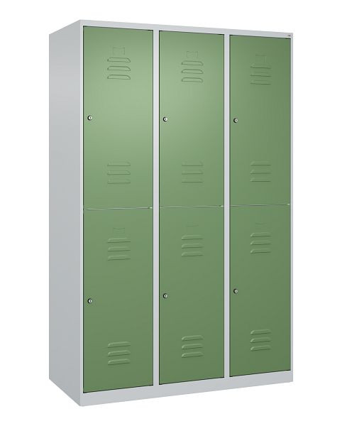 C+P Doppelstöckiger Spind Classic PLUS, 3 Abteile, 1850x1200x500mm, 7035/6011, Zylinderschlösser, 080300-32 S10017