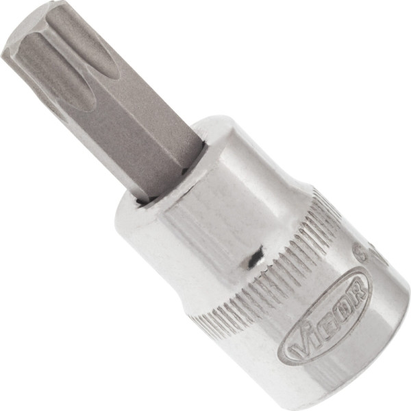 VIGOR TORX Schraubendreher-Einsatz, Vierkant hohl 10 mm (3/8 Zoll), Innen TORX Profil, T50, Länge: 49 mm, für Handbetätigung, V2296N