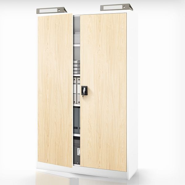 Jan Nowak Metall-Büroschrank für Dokumente JAN II, Eco Design: weiß/Sonoma-Eiche, 1150 x 1850 x 400 mm, 1950
