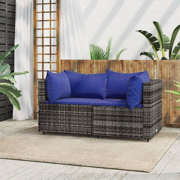 vidaXL Garten-Ecksofas mit Kissen 2 Stück Grau Poly Rattan, 319842