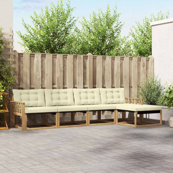 vidaXL Outdoor-Sofagarnitur mit Kissen 5-teilig Weiß und Creme, 3388584
