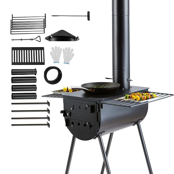 VEVOR Tragbarer Holzofen, Camping-Hot-Zelt-BBQ-Ofen, 118 Zoll, für den Außenbereich mit Rohren, ZPQNLY118INCH0BTVV0