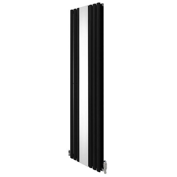 Monster Oval Röhrenheizkörper mit Spiegel & Chrom Thermostatventile, 1800mm x 500mm, Schwarz, 10728