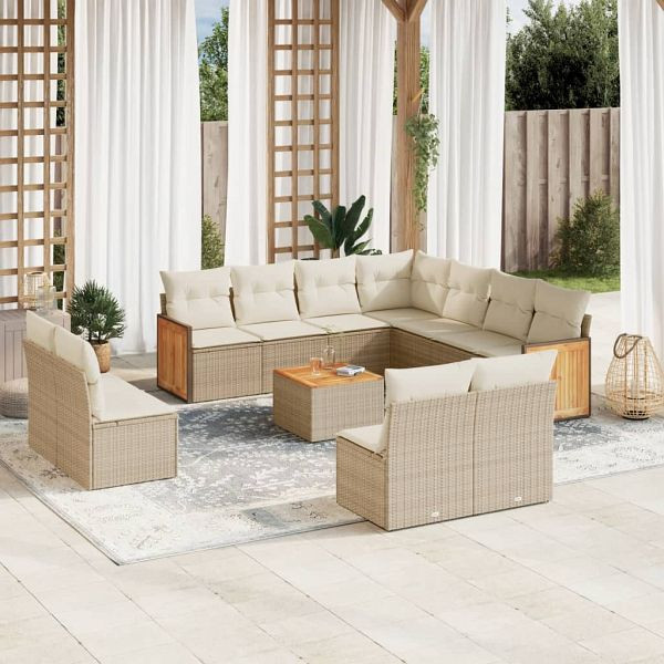 vidaXL 12-teilig Garten-Sofagarnitur mit Kissen Beige Poly Rattan, 3227773