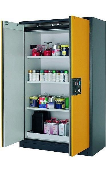 asecos Sicherheitsschrank Q-CLASSIC-90, Q90.195.120 in sicherheitsgelb RAL 1004 mit 3x Fachboden (Stahlblech), 30001-040-30003