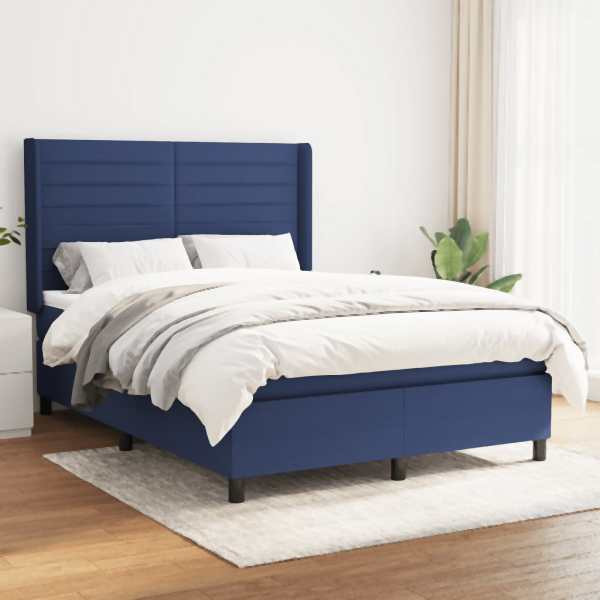vidaXL Boxspringbett mit Matratze Blau 140x190 cm Stoff, 3131511